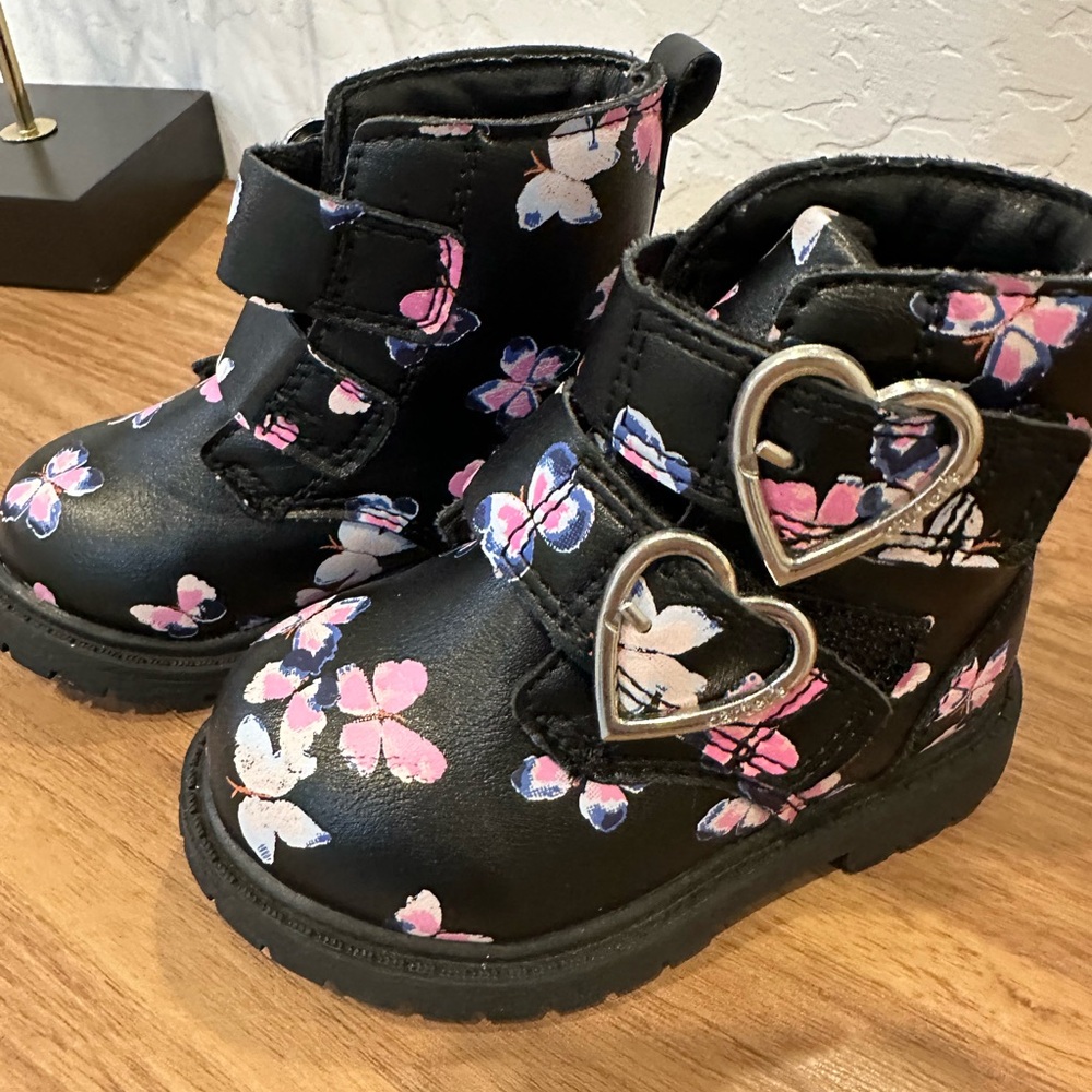 Carter's Black and Pink Kids Boots with Heart Buckles